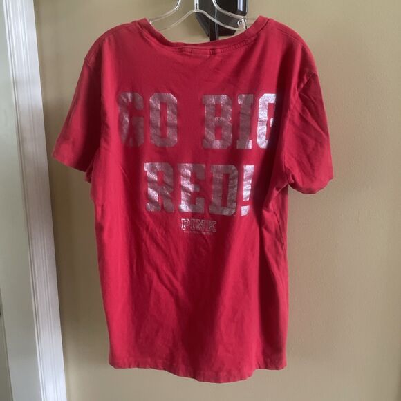 Women’s PINK Bedazzled Nebraska Huskers Short Sleeve Red Shirt Size Large - Picture 6 of 13